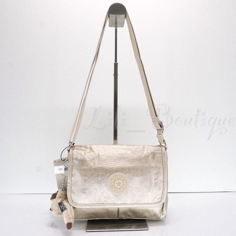 NWT Kipling KI0737 Shayna Crosbody Small Shoulder Bag Nylon Starry Gold Metallic